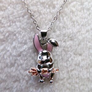 Easter Bunny Rabbit Silver Pendant Necklace 18"